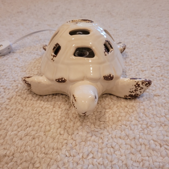 Pottery Turtle Side Accent Lamp Night Light Cream/Brown Sea life. - Picture 3 of 10